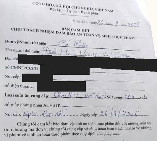 Cropped preview of the redacted food-safety responsibility statement dated 26 September 2026.
